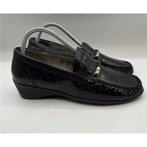 Waldlaufer Black Leather Croc Embossed Slip On Loafers Shoes US Womens 9 - Picture 1 of 7